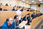 Roman Romanenko and Oleg Kononenko, pilot-cosmonauts, heroes of the Russian Federation meet with Orenburg State University students.     [124 Kb]